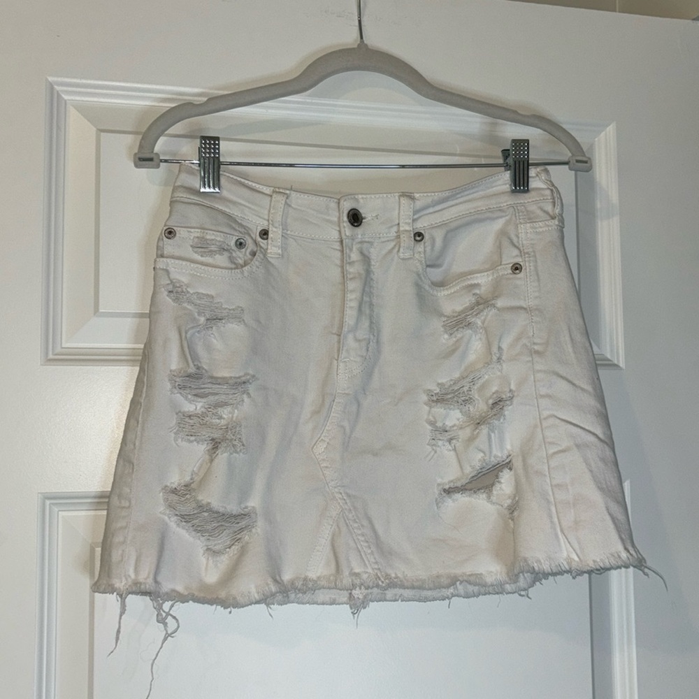 American Eagle white denim mini skirt